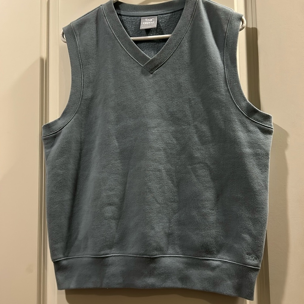 Aritzia TNA Cozy AF women oversized V-neck pullover Sweatshirt Vest size S blue